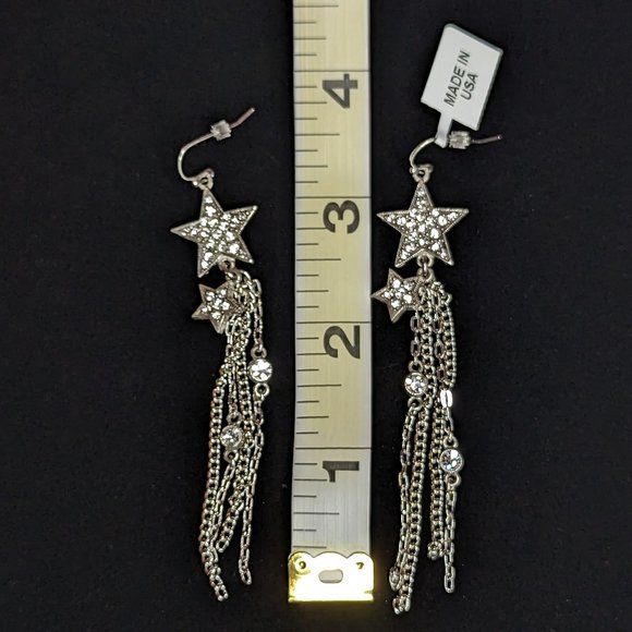 BEN AMUN JEWELRY Crystal Star Dangle Earrings in Silver New - Picture 6 of 9